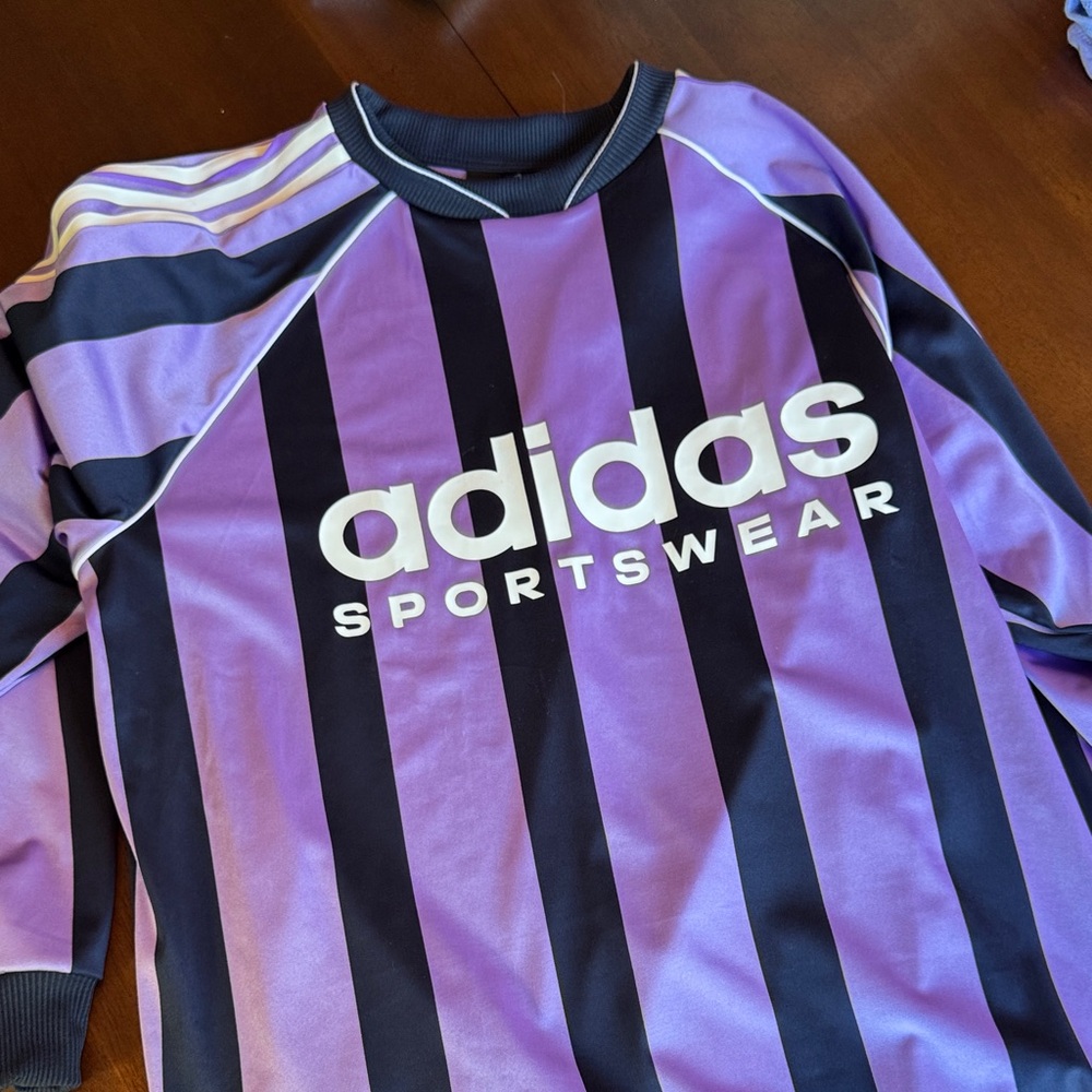 Adidas Lavender and Navy Striped Sportswear Shirt